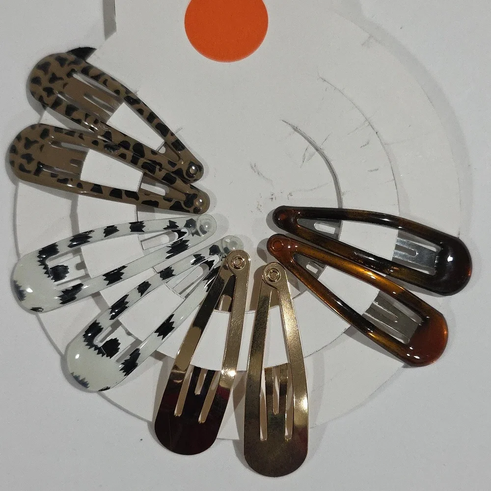 Leopard, Tortoise & Geometric Hair Clip Set – Brown, Black, White & Gold Tones